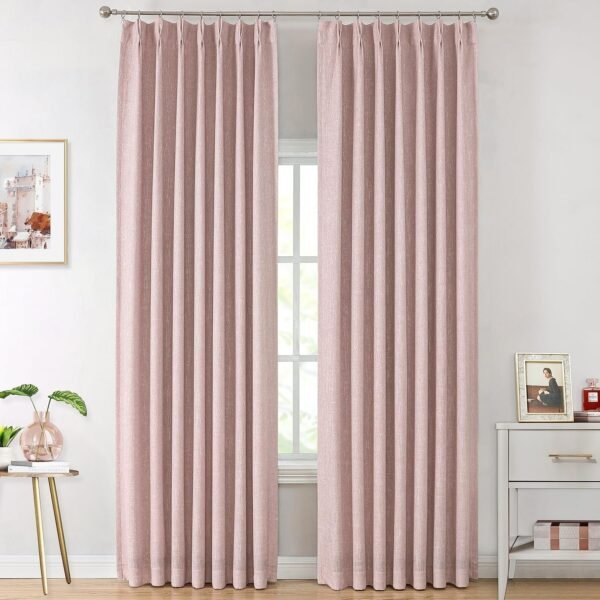 Natural Full Blackout Curtains Linen Blended Darkening Window Curtains 84 inch for Living Room Bedroom Thermal Insulated Pinch Pleat Drapes with Hooks 2 Panel 40"Wx84"L