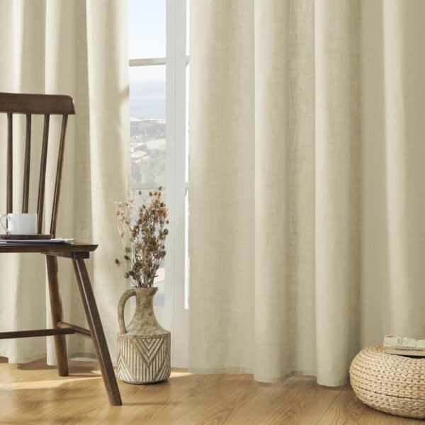 Linen Curtains 2 Panel Set,Light Filtering, Ivory on Linen Curtains 96 Inch Curtains for Living Room, Cream Drapes 96 Inches Long Rod Pocket Back Tab Curtains (96" L x 52" W)
