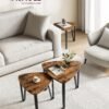 Nesting Coffee Tables, End Tables Set of 2 for Living Room Bedroom, Industrial Small Stacking Side Tables with Metal Frame for Couch, Rustic Brown and Black ULET013B01