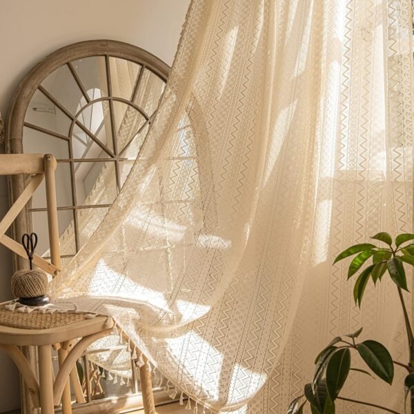 Curtains 63 Inches Long, Bohemian Linen Style Textured Curtains with Tassels for Bedroom, Semi Blackout Farmhouse Drapes, Rod Pocket Window Treatments 2 Panels, 52" x 63", Olive Green