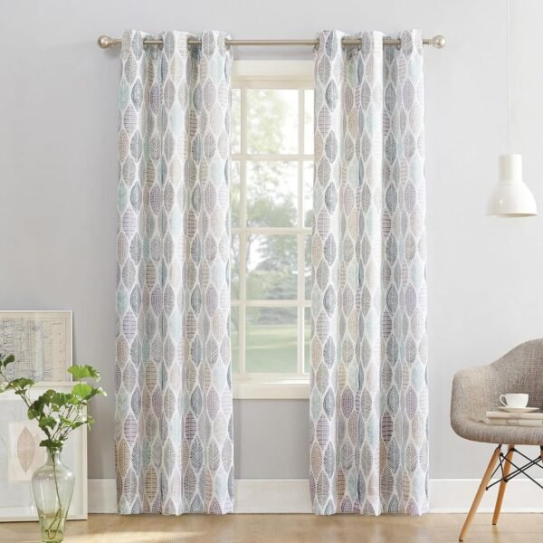 91gBfDdljLL._AC_SL1500.jpg Leaf Print Semi-Sheer Grommet Curtain Panel, 40" x 84, White