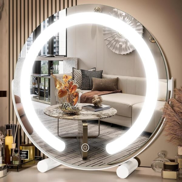 Vanity Mirror with Lights, 17x13 inch LED Lighted Makeup Mirror, Large Makeup Mirror with Lights, Touch Sensor with 3-Color Lighting, Dimmable for Vanity Desk Tabletop, Bedroom
