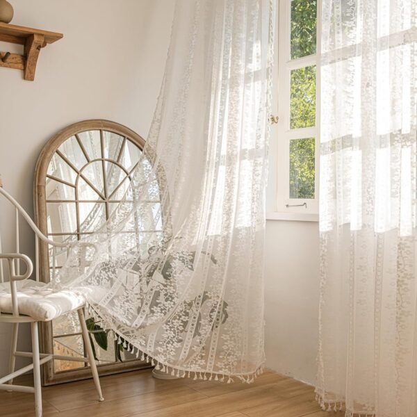 Curtains 63 Inches Long, Bohemian Linen Style Textured Curtains with Tassels for Bedroom, Semi Blackout Farmhouse Drapes, Rod Pocket Window Treatments 2 Panels, 52" x 63", Olive Green