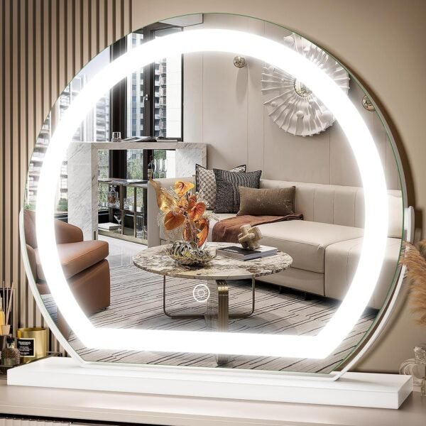 Vanity Mirror with Lights, 17x13 inch LED Lighted Makeup Mirror, Large Makeup Mirror with Lights, Touch Sensor with 3-Color Lighting, Dimmable for Vanity Desk Tabletop, Bedroom