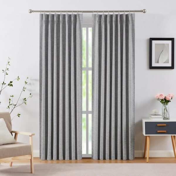Linen Blended Pinch Pleated Drapes,Blackout and Thermal Insulated Noise Reducing Pleated Curtains for Bedroom Nursery,Backtab 108 Inches with 9 Hooks,40"x108", 1 Panel,Natural Beige