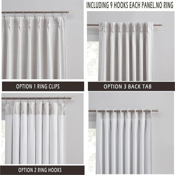 Linen Blended Pinch Pleated Drapes,Blackout and Thermal Insulated Noise Reducing Pleated Curtains for Bedroom Nursery,Backtab 108 Inches with 9 Hooks,40"x108", 1 Panel,Natural Beige