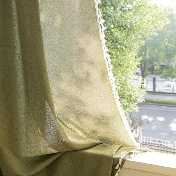 Curtains 63 Inches Long, Bohemian Linen Style Textured Curtains with Tassels for Bedroom, Semi Blackout Farmhouse Drapes, Rod Pocket Window Treatments 2 Panels, 52" x 63", Olive Green