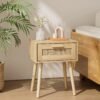 Bedroom Nightstands Wooden Night Stands with Rattan Weaving Drawer Home Bedside End Table for  Storage