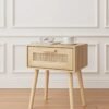 Bedroom Nightstands Wooden Night Stands with Rattan Weaving Drawer Home Bedside End Table for  Storage