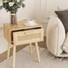 Bedroom Nightstands Wooden Night Stands with Rattan Weaving Drawer Home Bedside End Table for  Storage