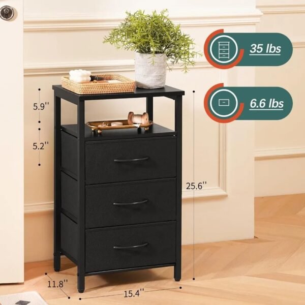 Black Night Stand with LED Lights&Charging Station, End Bedside Table with 3 Drawers, USB Ports and Outlets for Bedroom Living