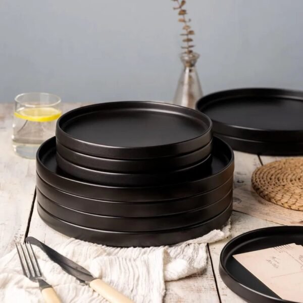 Ceramic Dinnerware Sets of 4, Modern Flat Stoneware Plates and Bowls Sets,Chip and Crack Resistant | Dishwasher & Microwave Safe