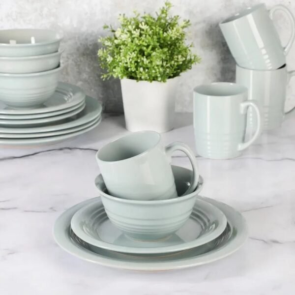 Dinner Plate Set Free Shipping Restaurant Plates 16-Piece Blue Stoneware Dinnerware Set Ceramic Dishes to Eat Tableware Dish Bar