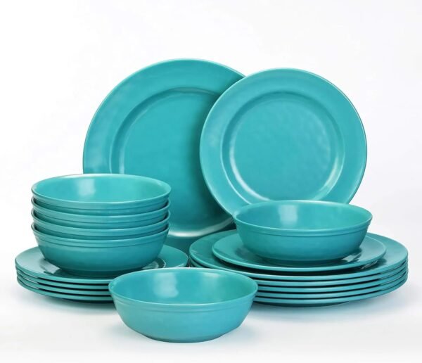 Dinnerware Sets Service for 6, Melamine Dinner Plates and Bowls Set, 18-Piece Dishes Set (Red & Black)