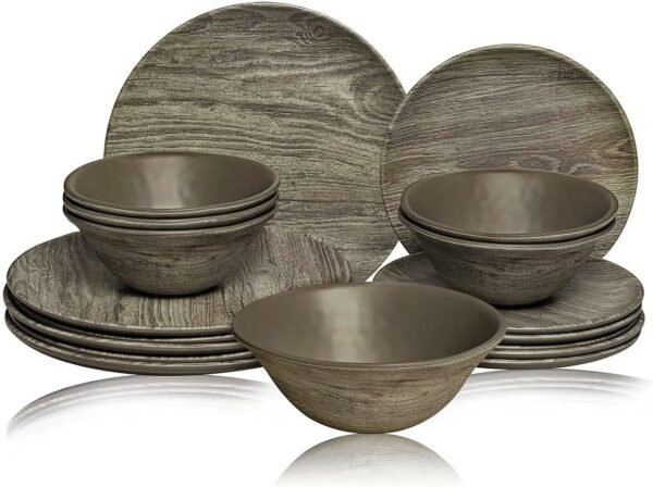 Dinnerware Sets Service for 6, Melamine Dinner Plates and Bowls Set, 18-Piece Dishes Set (Red & Black)