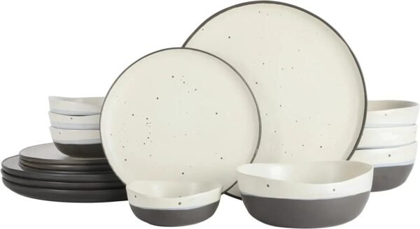 Double Bowl Dinnerware Set, Service for 4 (16pcs), White and Black