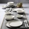 Double Bowl Dinnerware Set, Service for 4 (16pcs), White and Black