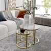 Gold Nesting Coffee Table Set of 2, Small Glass Round Nesting Tables for Living Room Bedroom, Accent Tea Table with Metal Frame