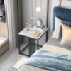 Square End Table White Marble Sofa Corner Side Bedside Table with Gold n Black Legs
