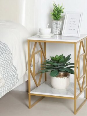 Luxury Marble Tea Coffee Cafe Table Living Room Office Laptop Sofa End Side Gold Frame Desk