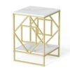 Luxury Marble Tea Coffee Cafe Table Living Room Office Laptop Sofa End Side Gold Frame Desk