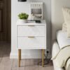 Nightstand,Mid-Century Modern Bedside Table with 2 Storage Drawer,Small Gold Frame Side End Table for Bedroom,Living Room