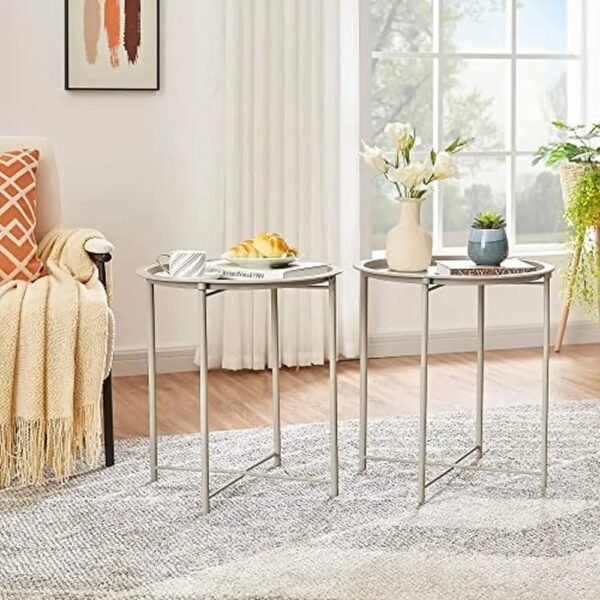 Metal Tray Sofa Side Tables Set of 2 Outdoor Indoor Snack Coffee Accent Living Room Waterproof Anti-Rust End Table Grey Decor