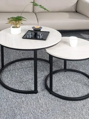 Round Nesting Coffee Table Circle Accent Tables for Small Spaces Side End Set of 2 Living Room Balcony Office