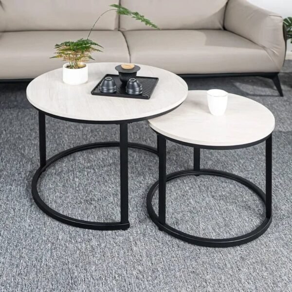 Round Nesting Coffee Table Circle Accent Tables for Small Spaces Side End Set of 2 Living Room Balcony Office