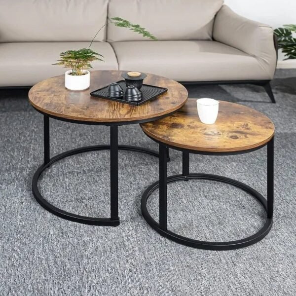 Round Nesting Coffee Table Circle Accent Tables for Small Spaces Side End Set of 2 Living Room Balcony Office