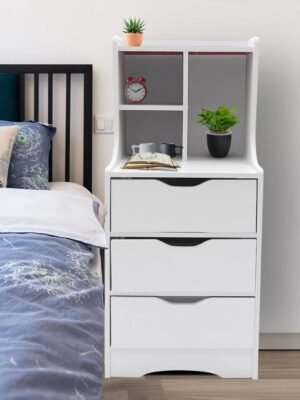Multifunction 33Inch Bedroom Storage Nightstand, Modern Bedside End Table with 3 Drawer