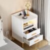 Night Stand with LED Lights and Charging Station, End Bedside Table with 2 Drawers, Open Storage, USB Ports and Outlets