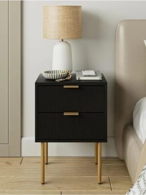 Nightstand,Small Bedside Table with Gold Frame,Black Night Stand,Bedside Furniture,End Table with Two Drawers,Drawer Dresser