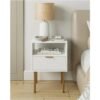 Nightstand,Small Bedside Table with Gold Frame,White Night Stand,Bedside Furniture,Side Table with Drawer and Shelf for Bedroom