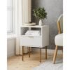 Nightstand,Small Bedside Table with Gold Frame,White Night Stand,Bedside Furniture,Side Table with Drawer and Shelf for Bedroom