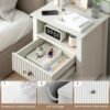 Nightstand with Charging Station, Sofa Table with 2 Drawers Cabinet, Tall End Tables with Wooden Fluted-Design, Nightstand