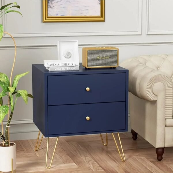 Nightstands，with 2 Storage Drawers Metal Legs Bedside Night Table for Storage in Bedroom, Stable Metal Frame，Nightstands