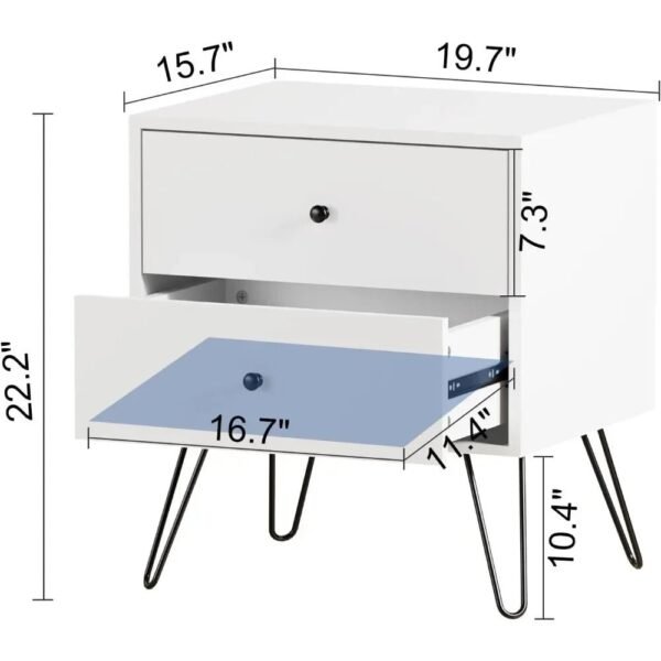 Nightstands，with 2 Storage Drawers Metal Legs Bedside Night Table for Storage in Bedroom, Stable Metal Frame，Nightstands