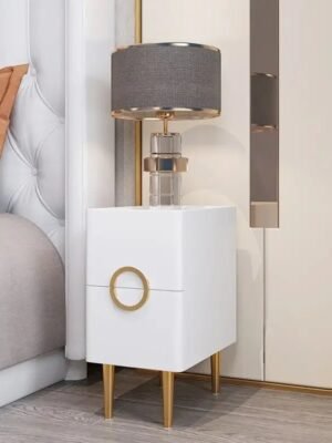 Nordic Bedroom Bedside Table Modern Narrow Rock Surface Nightstand 2 Drawers Wooden Bedroom Tables Night Stand