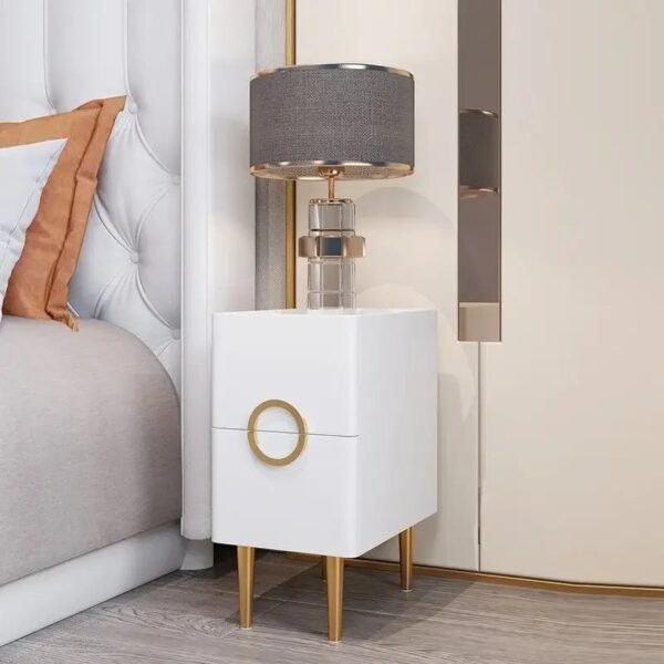 Nordic Bedroom Bedside Table Modern Narrow Rock Surface Nightstand 2 Drawers Wooden Bedroom Tables Night Stand