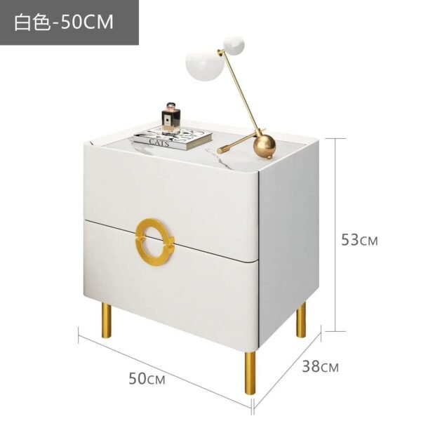 Nordic Bedroom Bedside Table Modern Narrow Rock Surface Nightstand 2 Drawers Wooden Bedroom Tables Night Stand