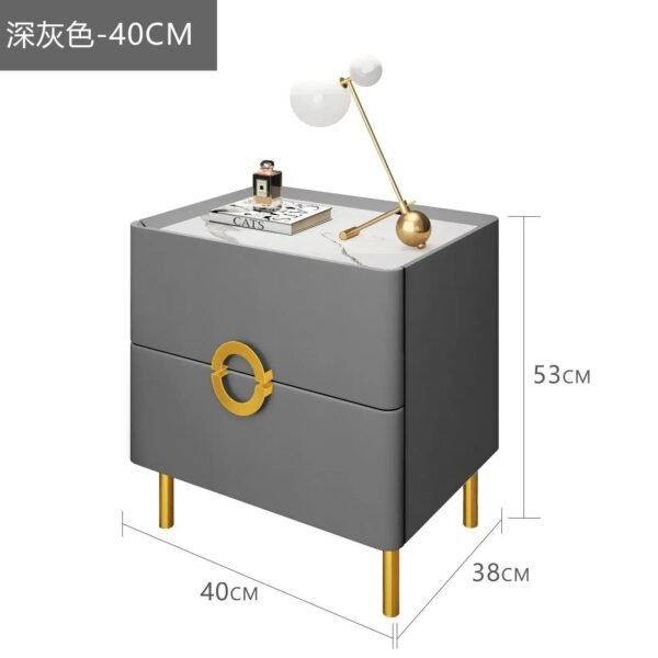 Nordic Bedroom Bedside Table Modern Narrow Rock Surface Nightstand 2 Drawers Wooden Bedroom Tables Night Stand