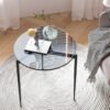 Round Coffee Side End Table Leisure Tempered Glass Side Table with Sleek Metal Legs