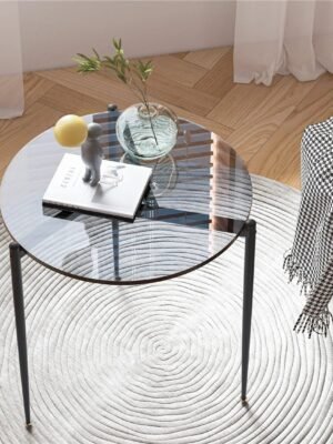 Round Coffee Side End Table Leisure Tempered Glass Side Table with Sleek Metal Legs