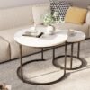 Round Nesting Coffee Table Side Table Set of 2 End Tables for Living Room Bedroom Balcony,Faux Marble Wooden Table 31IN