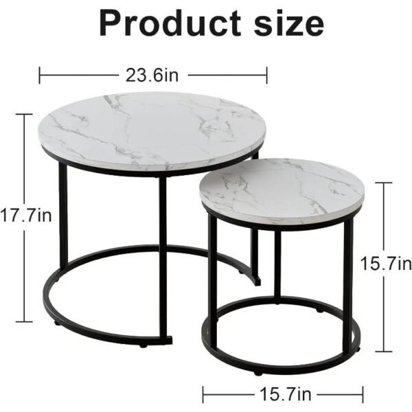 Round Nesting Coffee Table Side Table Set of 2 End Tables for Living Room Bedroom Balcony,Faux Marble Wooden Table 31IN