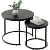 Round Nesting Coffee Table Side Table Set of 2 End Tables for Living Room Bedroom Balcony,Faux Marble Wooden Table 31IN