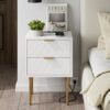 Nightstand,Mid-Century Modern Bedside Table with 2 Storage Drawer,Small Gold Frame Side End Table for Bedroom,Living Room