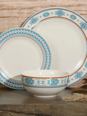 Multi-functional Geometric Pattern Decorated 12-Piece Fine Porcelain Dinnerware Set for Family Meals and Special Occasions