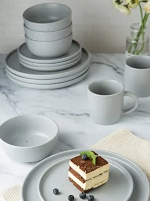 12 Piece Plates and Bowls Set, Speckled Dinnerware Sets for 4, Matte Dish Set, Microwave and Dishwasher Safe, tableware